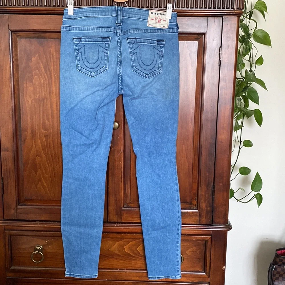 True Religion Halle Mid Rise Super Skinny Stretch no flap Midnight Frost wash - Picture 4 of 16